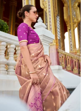 Tissue Trendy Saree in Magenta and Peach with Woven Work for Women