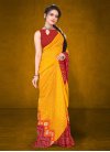 Embroidered Work Mustard and Red Contemporary Style Saree - 1