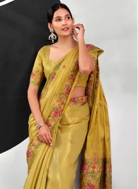 Tissue Classic Saree with Woven Work for Ceremonial in Yellow