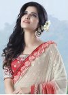 Superlative Faux Chiffon Beige and Brown Lace Work Designer Traditional Saree - 1