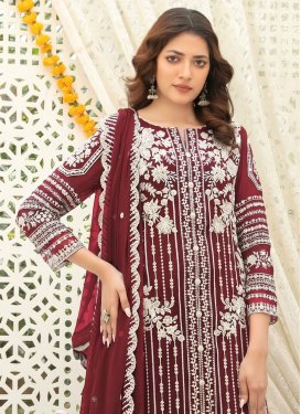 Red Chiffon Embroidered Work Pakistani Suit for Women