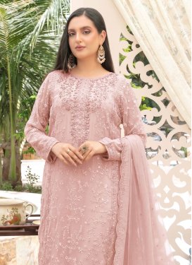 Pink Chiffon Pakistani Suit with Embroidered Work for Ceremonial
