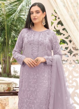 Chiffon Pakistani Suit in Lavender with Embroidered Work for Women