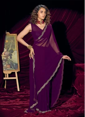 Purple Georgette Classic Saree with Swarovski Work for Ceremonial