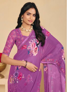 Digital Print Work Georgette Classic Saree in Violet for Casual