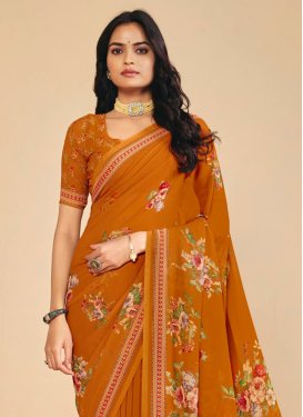 Georgette Classic Saree with Digital Print Work for Casual in Orange