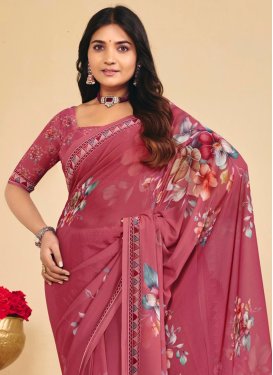 Mauve Pink Georgette Traditional Saree with Digital Print Work for Casual