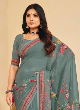 Georgette Trendy Saree with Digital Print Work in Sea Green