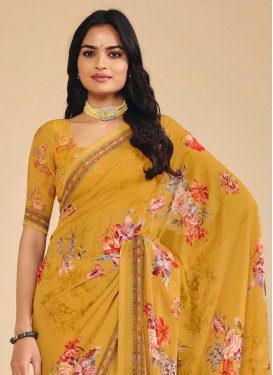 Georgette Trendy Saree with Digital Print Work in Mustard for Casual