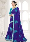 Light Blue and Navy Blue Embroidered Work Trendy Saree - 1