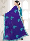 Light Blue and Navy Blue Embroidered Work Trendy Saree - 2