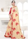 Embroidered Work Cream and Red Trendy Classic Saree - 1