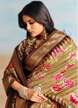 Patola Silk Trendy Saree with Digital Print Work in Beige and Brown