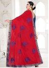 Navy Blue and Red Embroidered Work Contemporary Style Saree - 2
