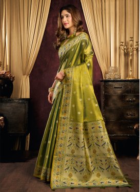 Tissue Trendy Saree with Woven Work for Festival in Olive
