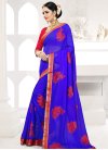 Blue and Red Embroidered Work Contemporary Saree - 1