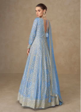 Chinon Trendy Gown with Embroidered Work in Light Blue