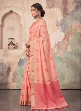 Cotton Traditional Saree with Woven Work for Ceremonial in Peach
