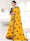 Faux Georgette Mustard and Navy Blue Trendy Classic Saree - 1