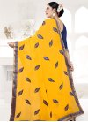 Faux Georgette Mustard and Navy Blue Trendy Classic Saree - 2