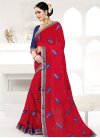 Lace Work Navy Blue and Red Contemporary Style Saree - 1