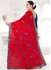 Lace Work Navy Blue and Red Contemporary Style Saree - 2