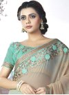 Lace Work Beige and Turquoise Faux Chiffon Half N Half Saree For Ceremonial - 1