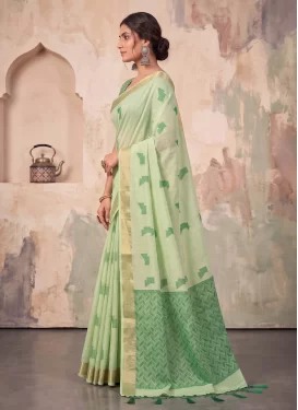 Cotton Trendy Saree in Mint Green with Woven Work for Women