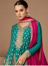 Green and Mustard Chinon Designer Palazzo Salwar Kameez For Party - 1