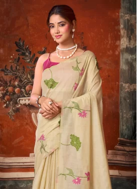 Cotton Silk Woven Work Trendy Saree in Cream