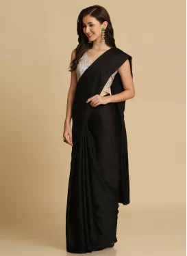 Fancy Work Satin Silk Classic Saree in Black for Women