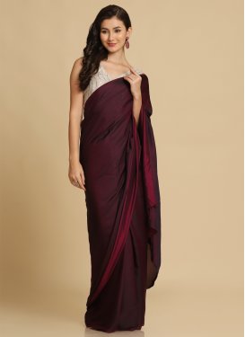 Fancy Work Satin Silk Traditional Saree in Maroon for Festival