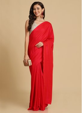 Satin Silk Fancy Work Traditional Saree in Red