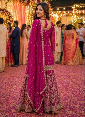 Embroidered Work Georgette Palazzo Suit in Rose Pink for Women