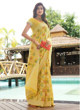 Art Silk Woven Work Trendy Saree in Yellow