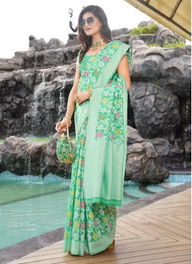 Art Silk Classic Saree with Woven Work in Turquoise for Casual