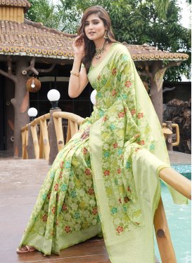 Art Silk Trendy Saree in Mint Green with Woven Work for Women