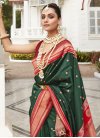 Green and Red Woven Work Paithani Silk Designer Contemporary Style Saree - 2