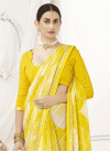 Off White and Yellow Faux Chiffon Designer Contemporary Style Saree - 1