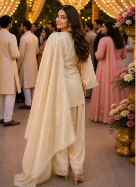 Silk Palazzo Suit with Embroidered Work in Cream