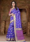 Blue and Rose Pink Thread Work Contemporary Style Saree - 1