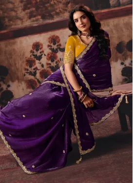 Cutdana Work Traditional Saree For Festival in Purple