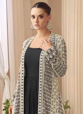 Embroidered Work Chinon Designer Gown in Black for Women