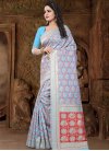 Light Blue and Silver Color Thread Work Contemporary Style Saree - 1