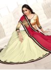 Cream and Red Beads Work Faux Georgette Half N Half Saree - 1