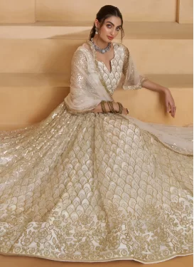 Cutdana Work Net Designer Lehenga Choli in Off White for Women