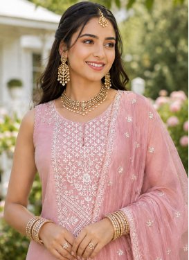 Embroidered Work Chinon Palazzo Suit in Pink for Festival