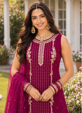 Georgette Readymade Salwar Suit in Fuchsia with Embroidered Work for Women