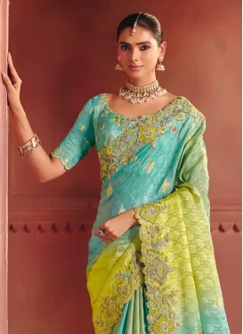 Multi Colour Jacquard Silk Embroidered Work Trendy Saree for Women