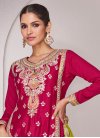 Purple and Rose Pink Embroidered Work Readymade Palazzo Salwar Kameez - 1